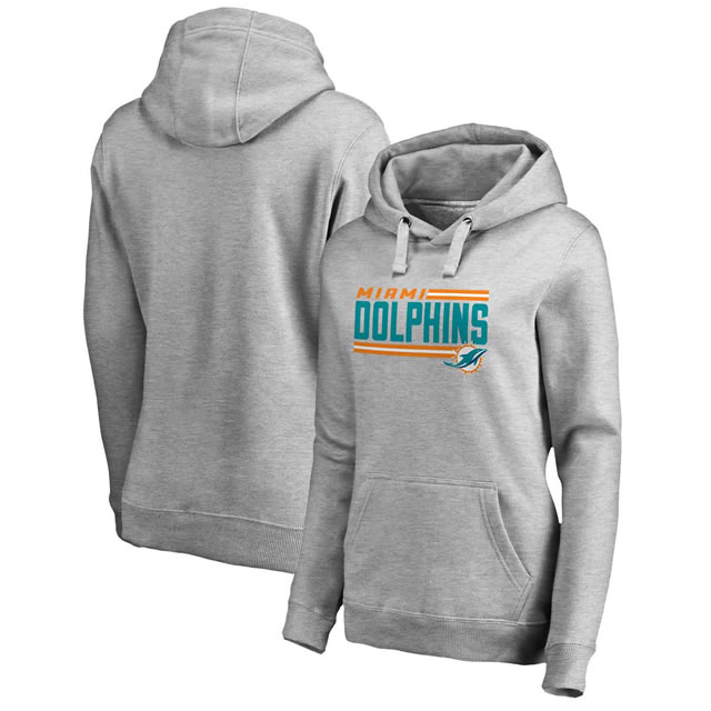 Women Miami Dolphins NFL Pro Line by Fanatics Branded Ash Iconic Collection On Side Stripe Pullover Hoodie 90Hou